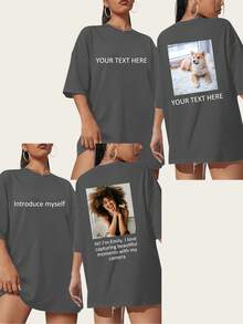 Camiseta personalizada con foto, camiseta para novia, camiseta con texto, "Amo a mi novia", foto retro, camiseta de rap bootleg para novio, camiseta de fan, ropa de apoyo a ídolos, camiseta deportiva, uniforme de clase, ropa corporativa de verano, para familia, vibras de vacaciones, regalo personalizado - Gris Oscuro - Ver 2