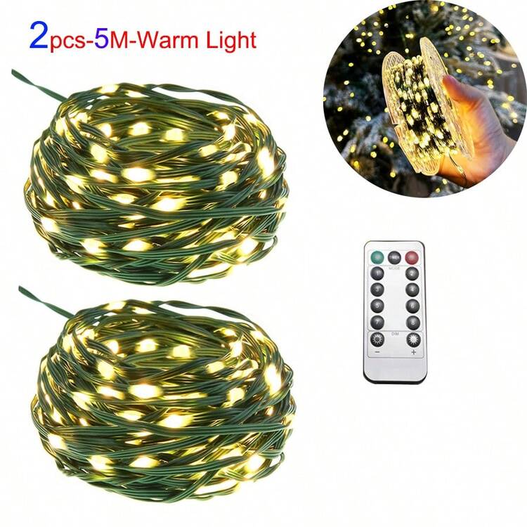 Dây đèn LED 8 chế độ, dây đồng màu xanh lá cây, đèn trang trí cây thông Noel, điều khiển từ xa, đèn hình ngôi sao cho sân vườn, hiên nhà, tiệc ngoài trời, đám cưới, cắm trại, Giáng sinh, Lễ Tạ ơn, sinh nhật, ngày lễ, trang trí Halloween. - Đầu cắm USB - Xem 14