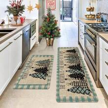 1/2/3pcs Buffalo Plaid Christmas Tree "Merry Christmas" Kitchen Mat Set, Subtle Winter Home Decor Kitchen Carpet - Multicolor - View 2