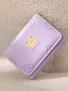 Cartoon Bear Short Wallet, Tri-Fold Student Printed Coin Purse, Cartoon Coin Pouch Card Holder - Multicolor - View 5