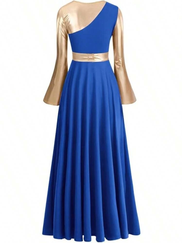IBAKOM Liturgical Praise Dance Worship Long Dress For Women Metallic Gold  Color Block Loose Fit Full Length Church Dancewear | SHEIN USA