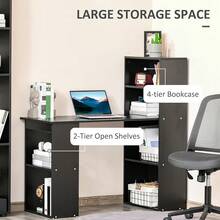 HOMCOM Modern Home Office Desk With 6-Tier Storage Shelves, 47 Writing Desk With Bookshelf, White - màu đen - Xem 7