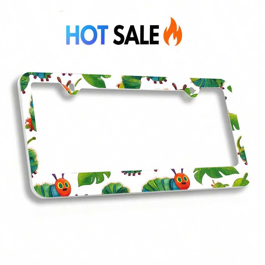 Playful  Caterpillar Design With Vibrant, Storybook-Inspired Charm, Aluminum Metal Rust-Proof Waterproof Car License Plate Frame For Standard US 12x6 Inch, Meets US Standards Suitable All Small, Pickups And Other Models - Đóng khung - Xem 1