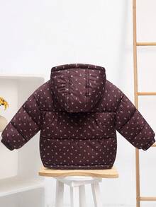 Áo khoác ấm áp in hoa đỏ đậm cho bé trai và bé gái, áo khoác có mũ trùm đầu lót nhung, áo khoác ngoài parka chần bông họa tiết hoạt hình mùa thu/đông - Màu Đỏ Sâu - Xem 3