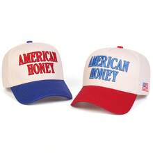 1Piece Men AMERICAN HONEY Letter Embroidered Patchwork Five-Sided Baseball Cap Outdoor Adjustable Sunscreen Leisure Hat Spring Autumn Travel Tourism Beach Vacation - 彩色 - 查看 1