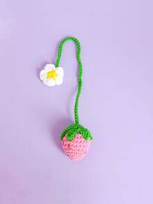 1pc Car Rearview Mirror Woven Finished Pendant Strawberry Flower Cute Car Interior Hanging Decoration Universal Fresh - A - View 8