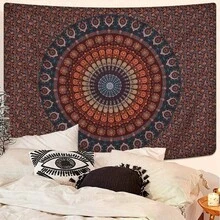 One Bohemian-Style Peacock Mandala Pattern Home Party Decoration Tapestry, Made Of Polyester Material, Suitable For Bedrooms, Living Rooms, Study Rooms, Home Decoration, With Installation Package Included, Cute Room Decoration, Inspiration For Space Theme. - Multicolor - View 2