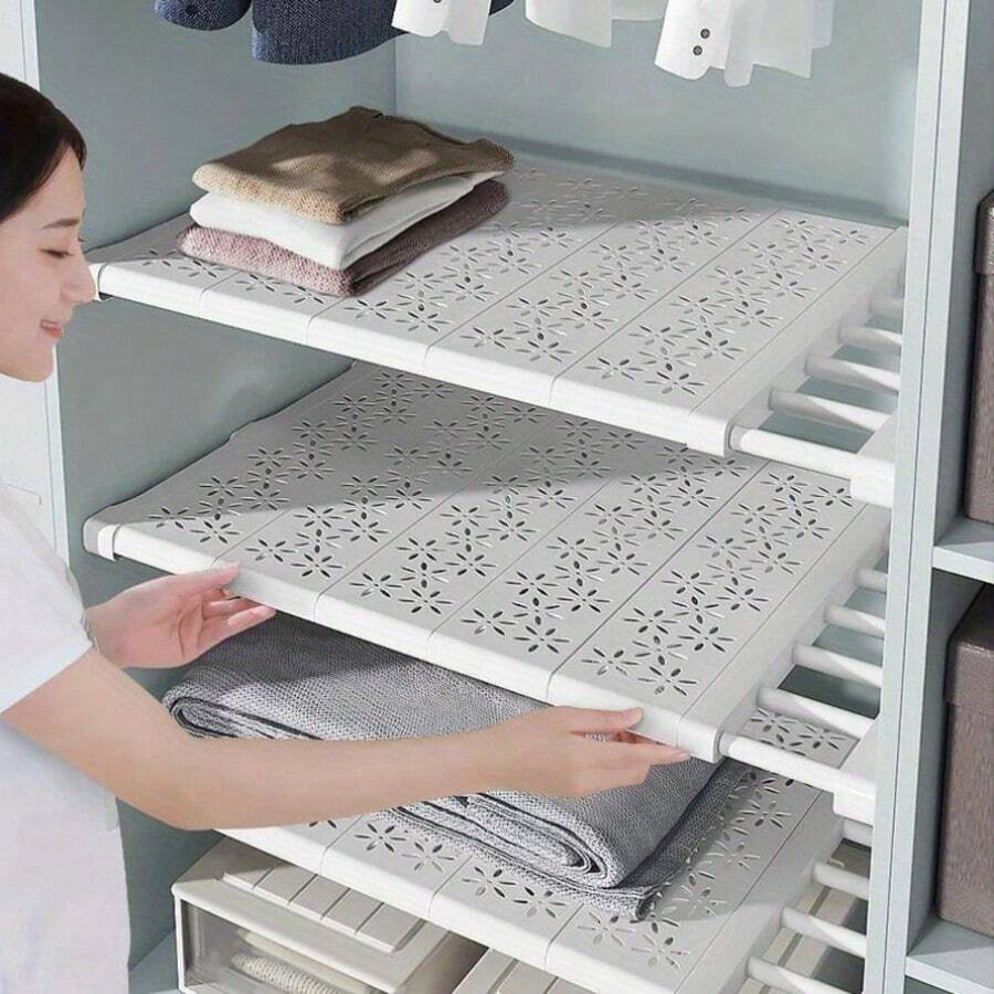 1pc Adjustable Cabinet Shelf, Extendable Sink Organizer Rack, Multifunctional Space-Saving, Suitable For Kitchen, Bathroom, Closet Storage - White - View 1