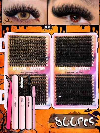 Kit de cils en grappe pour Halloween 800 pièces 40D 60D 80D 100D Cils volumineux et effilés, 600 pièces 30D 40D 50D Cils en grappe colorés, 320 pièces 30D 40D Cils au look naturel