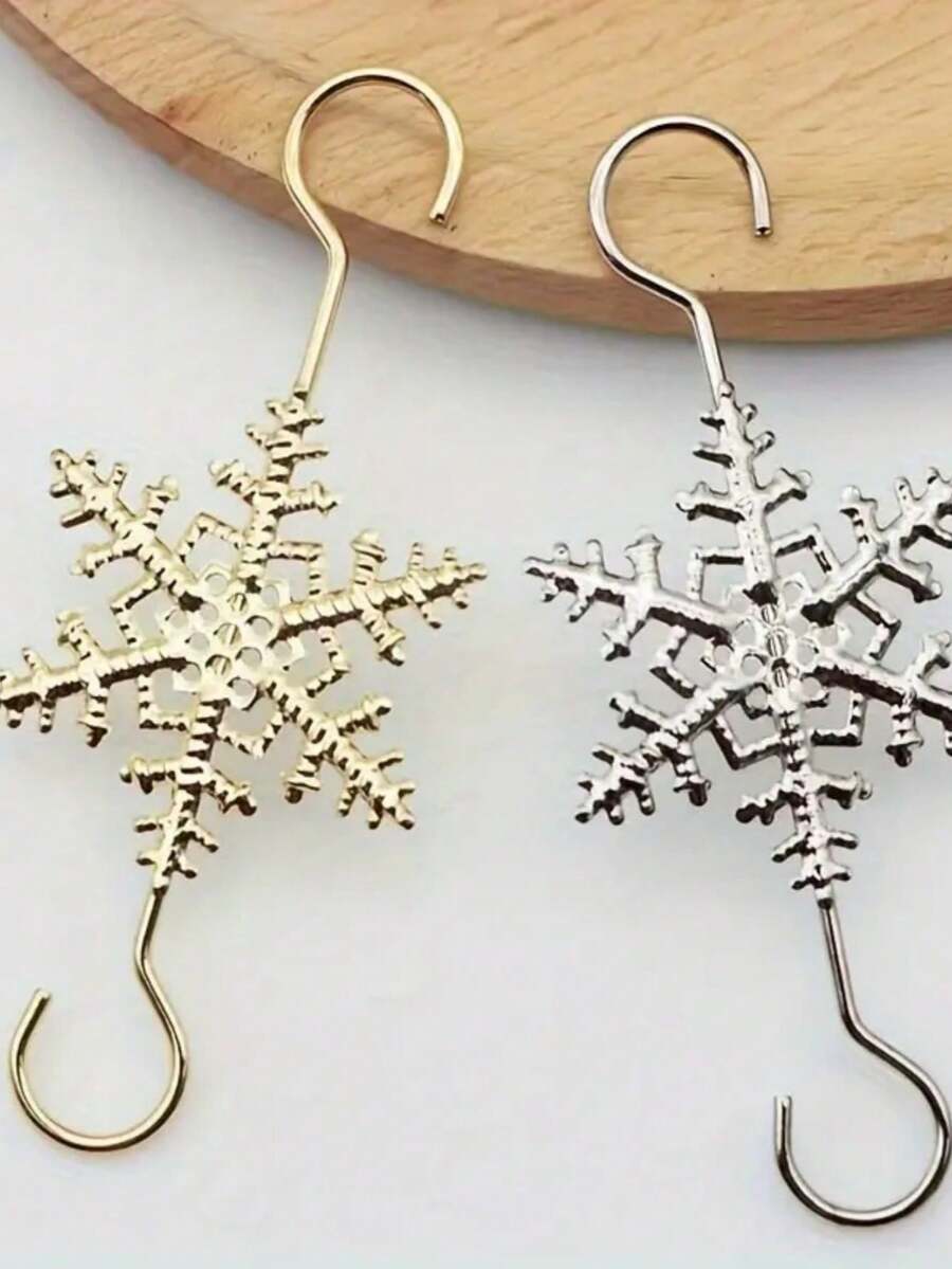 10pcs Metal Christmas Snowflake Hooks - Holiday Tree Ornaments, With Red Bows, Ideal For Holiday Decor, Christmas Tree Decoration - Multicolor - View 1
