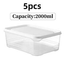 5个带盖可叠放食品储物盒。透明冰箱/冷冻室收纳盒，方便查看。保持肉类、蔬菜和水果新鲜。多功能收纳盒，适用于厨房和食品储藏室整理。