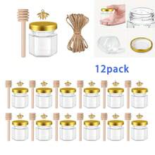 Bộ 1,5oz gồm 12/24/36/48 lọ mật ong, lọ mật ong mini dùng làm quà tặng tiệc tùng (số lượng lớn), lọ thủy tinh, lọ mật ong thủy tinh lục giác nhỏ, hộp đựng bằng thủy tinh có nắp, nắp vàng, mặt dây chuyền và dây đay, thích hợp cho tiệc mừng, quà cưới, tiệc tùng, Halloween, Giáng sinh, cam, quà tặng ngày lễ tạ ơn, lễ hội thu hoạch, bữa tối gia đình - trong suốt - Xem 10