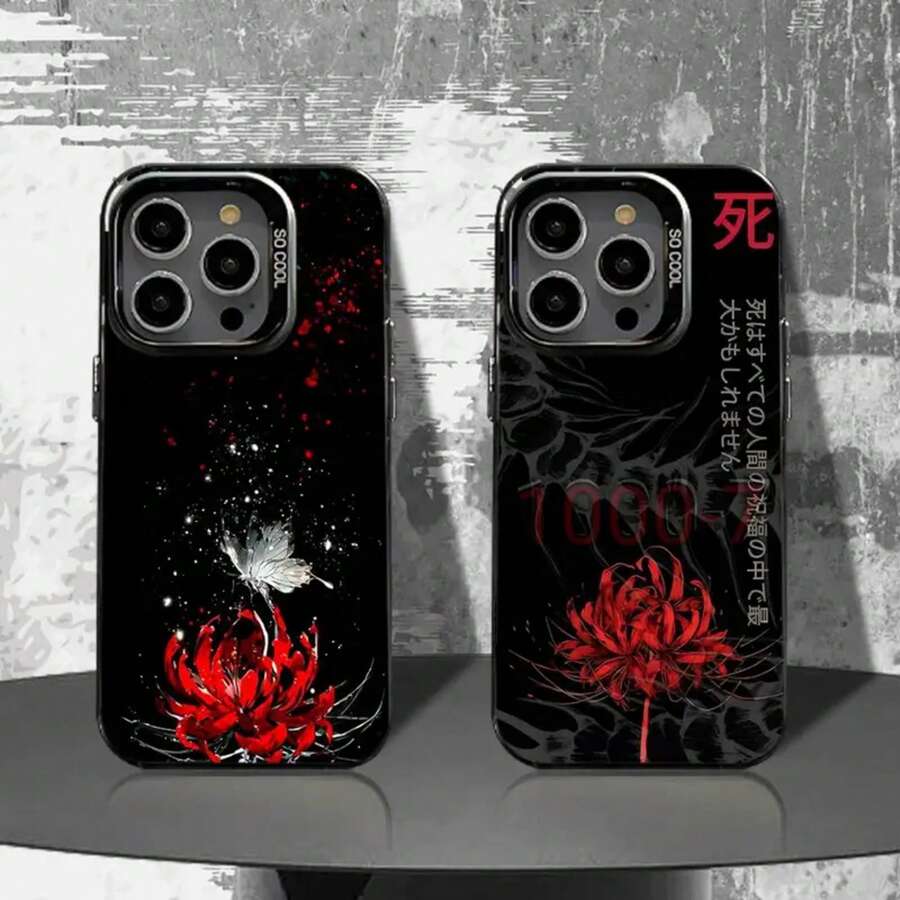 Funda de Teléfono Red Spider Lily para iPhone 17 16 15 14 13 12 11 Ais/Pro/Max/Plus Cubierta Negra Mate a Prueba de Golpes - z7 - Ver 1