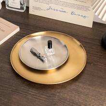 1 pièce Plateau décoratif de style nordique minimaliste, plateau doré haut de gamme, plateau de rangement de luxe en acier inoxydable pour les cosmétiques, les bijoux, les parfums et les bougies