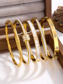 5/1pc Personalized Multi-Color Stainless Steel Bracelet Set With Unique Design, Fashionable , Multi-Element Design, Exquisite And Ideal Gift, Non Fading Jewelry, Fashionable