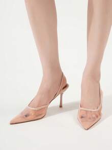 Pantofi cu toc înalt minimalisti pentru femei, culoare nud, cu vârful ascuțit, la modă, atrăgători, transparenti, cu toc piramidal, potriviți pentru petrecere, purtare zilnică, bal, vacanță, vară, tocuri înalte elegante, întoarcerea la școală, facultate, Halloween distinctiv, petrecere de Crăciun, noapte sexy