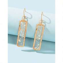 2pcs Fashionable Multicolor Glitter Acrylic Square Earrings - Blue - View 1