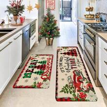 1/2/3pcs Thick 0.47inch/1.2cm Christmas Theme Kitchen Mat - Farmhouse Truck & Buffalo Plaid Design, Non-Slip, Stain Resistant, Machine Washable, Suitable For Home, Office, Laundry, Bathroom - Premium Flannel Surface With Memory Foam Backing - Multicolor - View 5