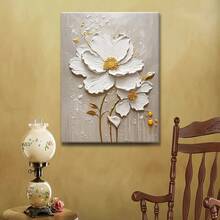 1 pieza Pintura de lienzo floral blanca elegante sin marco - Arte de pared de lienzo 2D, perfecto para decoración de sala de estar, dormitorio, oficina y talla grande decoración de pared