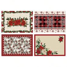 1/4/6 buc Covorașe de Crăciun, Covorașe cu imprimeu floral și plante în carouri, Covorașe de masă decorative antiderapante și termoizolante, Covorașe de masă pentru decorațiuni de petreceri, restaurante, bucătărie, Covorașe rafinate pentru cadouri de Crăciun