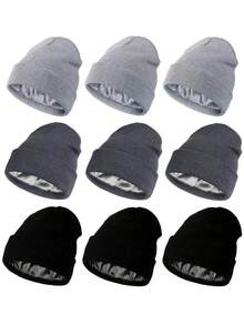 3/1pc Satin Lined Winter Beanie Hats For Women Knitted Watch Hat With Silk Lining Solid Skull Cap - Multicolor - View 1