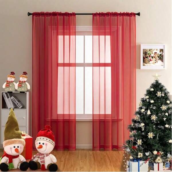 2PCS  Rod Pocket Type Tulle Sheer Voile With Window Curtains For Home Window Sliding Door Easy To Hang 1041