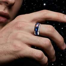 Stainless Steel For Galaxy Ring For Men - Cosmic Starry Night Design, Comfort Fit, Perfect For Engagement, Wedding, Or Valentine'S Day Gift, Wedding Jewelry |   Cosmic Design |   Durable Ring - 銀色 - 查看 7