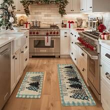 1/2/3pcs Buffalo Plaid Christmas Tree "Merry Christmas" Kitchen Mat Set, Subtle Winter Home Decor Kitchen Carpet - Multicolor - View 13