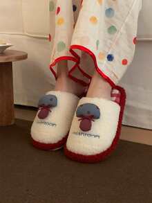 XIXITIAO زوج من الشبشب المسطح ذو لون متباين على شكل فطر للنساء، قاع ناعم وفراشي للأحذية المنزلية، تصميم جميل، دافئ وهادئ لأرضية الحذاء للشتاء، أنيق وخفيف الوزن مغلق الأصبع - الأحمر - مشاهدة 10