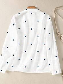 Camisa de mujer de manga larga con botones y bolsillo, con estampado romántico de corazones, para otoño e invierno - Blanco - Ver 9