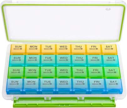BUG HULL Monthly Pill Organizer, Moisture-Proof Large 28 Days Pill Box With Removable 4 Weeks Pill Case Rows, Travel Medicine Organizer One Month Pill Container For Vitamin, Plements