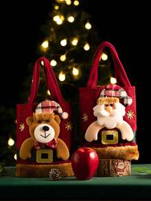 Túi quà tặng búp bê Giáng sinh, Túi đựng đồ ăn nhẹ, Túi quà tặng vải lanh Giáng sinh có thiết kế khóa kéo, Túi quà tặng Giáng sinh có dây rút hình ông già Noel, người tuyết, tuần lộc 3D dễ thương, Túi quà tặng Giáng sinh bằng vải có thể tái sử dụng, Thích hợp cho các bữa tiệc và ngày lễ - Nhiều màu - Xem 3