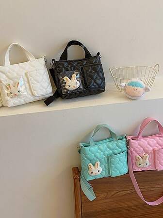 1pc Korean Style Girls' Cute Cartoon Rabbit PU Leather Shoulder Bag, Sweet Heart-Shaped Kids' Crossbody Bag, New Embroidered Children Handbag