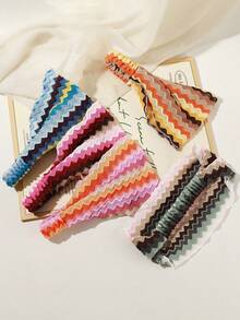1pc Retro Colorful Striped Wavy Knitted Headband, Wide Boho Style Hair Accessory Suitable For Daily Life, Autumn Outdoor Activities Winter Scarf Warm Hair Bands Women Bandanas Women Hair Accessories - Multicolor - View 4