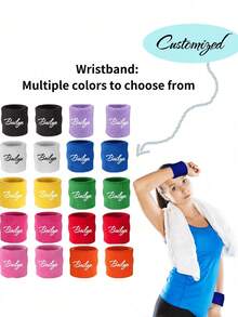 Custom Sports Wristbands, Custom Name Wristbands, Moisture-Wicking Wristbands For Women, Customizable Name, Suitable For Tennis, Basketball, Running, Yoga, Gym, Fitness Accessories, Exquisite, Simple, High-Quality Customization, Multi-Color - Multicolor - View 1