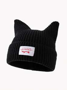 1pc Men's Unique Cat Ear Sewn Label Y2K Knit Beanie, Suitable For Autumn/Winter Warmth And Everyday Wear Winter Warm - A - View 20