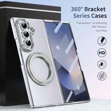 VIETAO 360° Rotating Invisible Stand Transparent Material Phone Case, Compatible With Samsung Galaxy Z Fold 8 Ultra 7 6 5 4 Fold7, With Tempered Glass Screen Protector - Silver - View 5