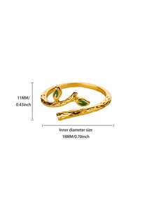 Nhẫn hở bằng thép không gỉ mạ vàng 18K hình lá và cành cây màu xanh lá cây, chống phai màu, trang sức cưới, phụ kiện ngày lễ, quà Giáng sinh và sinh nhật cho phụ nữ. - Kiểu 2 - Xem 19