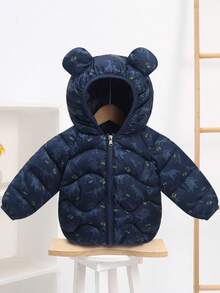 Autumn/Winter New Dinosaur Print Lightweight Warm Hooded Jacket For Toddler Boys & Girls, Kids, Infants - Blue - View 11
