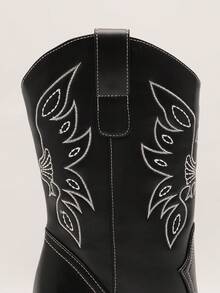 Western Stiletto Black Ankle Boots, Women's Pointed Toe With Embroidery, Perfect For Party, Vacation Or Outdoor Adventure​ - 黑色 - 查看 4