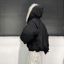 Design Sense! Super Warm! Cotton Collar And Cotton Jacket For Men, Thickened And Warm 2025 New Style Hooded Wide Loose Fur Jacket For Menv - màu đen - Xem 4