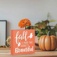 Farmhouse Fall Sign With Inspirational Quote, Change Is Beautiful Wooden Block Decor Thanksgiving, Office Desk, Home Shelf, 5x5 Inches