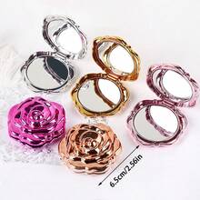 1Pc Mini Travel Makeup Mirror, Portable Foldable Mirror Rose Petal Shape Compact Mirror Suitable For Wedding Parties And Birthday Occasions