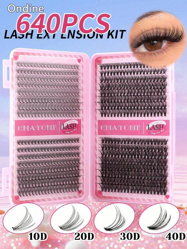 أندين 640 قطعة رموش شخصية، حزمة رموش DIY 10D+20D+30D+40D 10-16 ملم منحنية D، يمكن استخدامها في المنزل وحفلات الموسيقى والخروجات اليومية بنفسك