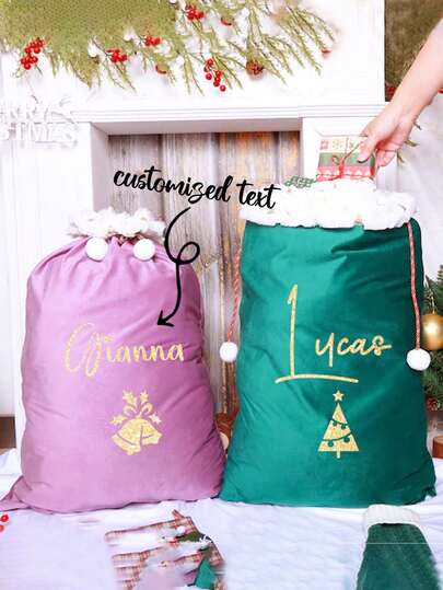 Large Velvet Santa Claus Bag, Customizable Name Gift Bag, Perfect For Kids, Holiday Storage Bag, Christmas Gift Bag, Family Surname Santa Claus Decoration Bag, Christmas Gift Bag, New Year Christmas Party Supplies Gift Bag, Holiday Gifts, Anniversary Gifts, Valentine's Day Gifts, Birthday Gifts