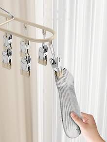1pc Multifunctional Drying Rack With 20 Clips, Sock Hanger, Laundry Drying Rack For Balcony, Dorm Room - Pink - View 4
