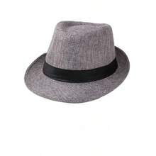1pc SummerAutumn Breathable Linen Jazz Hat, British Style Casual Gentleman Fedora - White - View 6