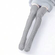 1 Pair Of Women's Over-The-Knee High Socks, Over-The-Knee Knitted Boots And Socks, Warm And Fashionable Warm Leg Covers For Winter, Solid Color Over-The-Knee Knitted Striped And Twisted Pattern Socks, Christmas Clothing, Warm Accessories, Y2k - màu đen - Xem 8
