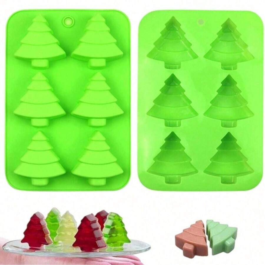 Christmas Tree Silicone Molds - 6 Cavity Non-Stick Christmas Tree Baking Molds, Perfect For Making Candy, Soap, Ice Cube, Pudding, Jelly,