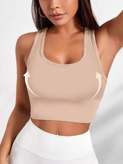 Yefecy Solid Ribbed Knit Yoga Sports Bra,Shockproof Gathering No Steel Ring BH Women, Activewear view 5